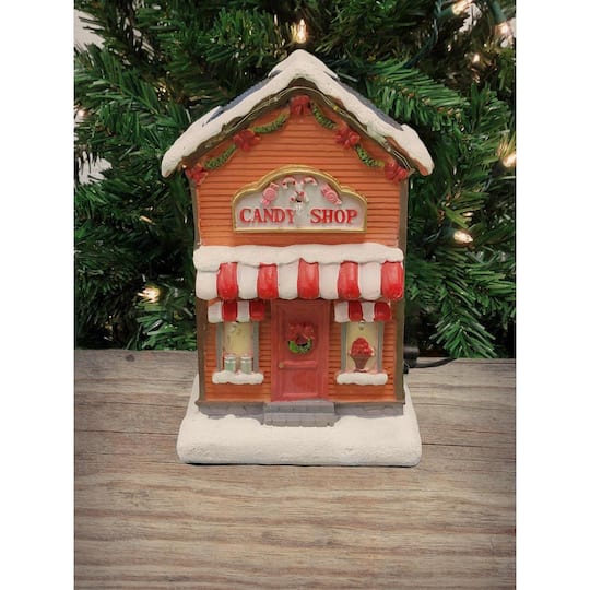 12" Christmas Village Candy Shop with LED Lights